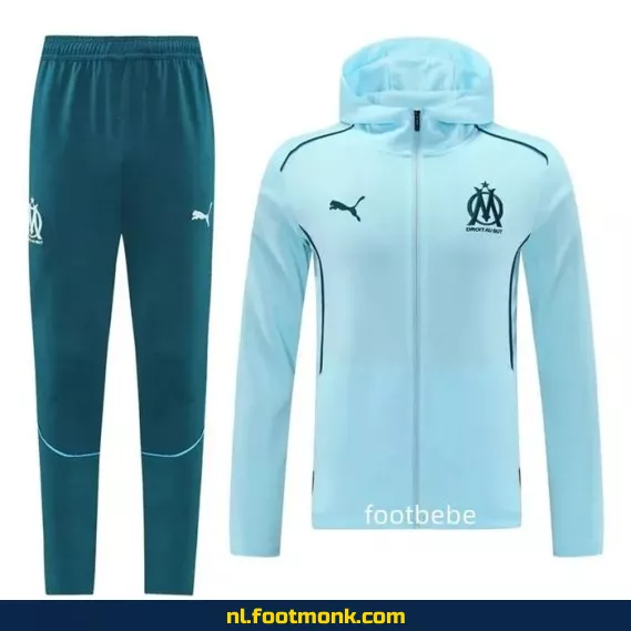 Olympique Marseille Trui 2024-2025 – Lichtblauwe Fan Hoodie met Capuchon – Officieel Voetbalshirt