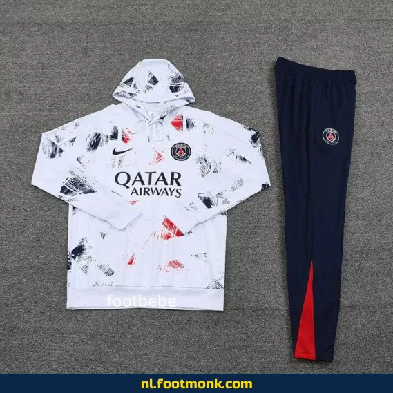 PSG 2024-2025 Camouflage Wit Fan Sweat met Capuche – Officieel Voetbalshirt