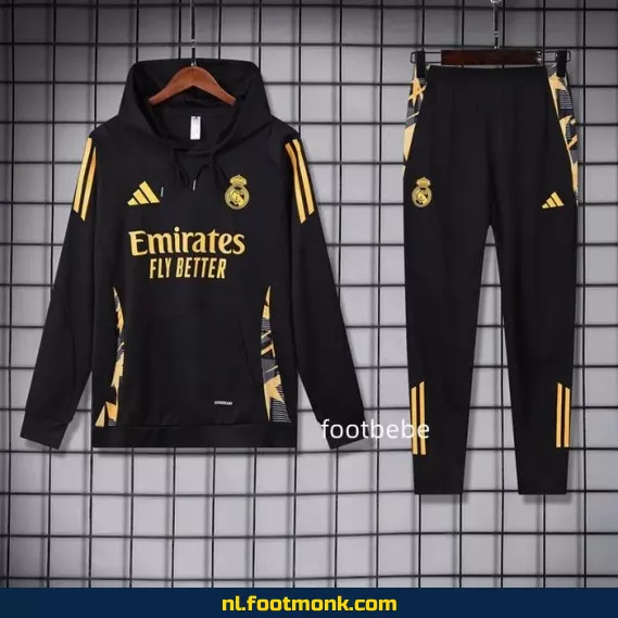 Real Madrid 2024-2025 Zwarte Fan Hoodie met Capuchon – Officieel Voetbalshirt voor Supporters