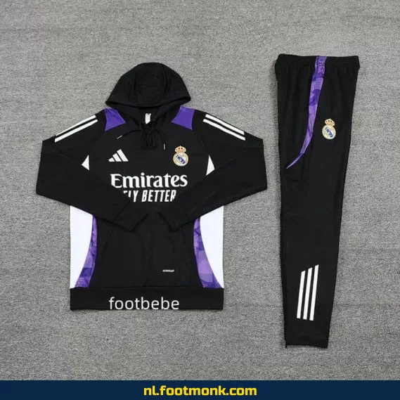 **Real Madrid 2024/2025 Zwart Paars Fan Sweat met Capuche – Officieel Voetbalshirt**