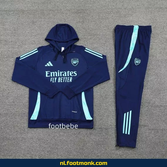 Voetbalshirt Ensemblestijl Capuchon Arsenal 2024/2025 Blauw - Origineel, Bedrukbaar, Officieel, Fanwear, Voetbalshirts Kopen