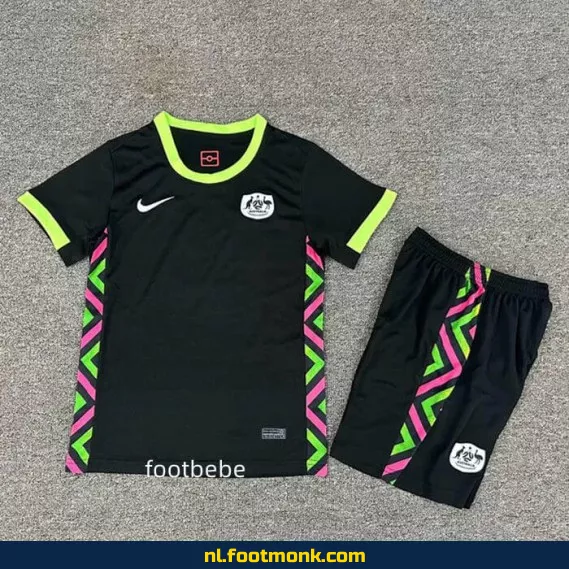 Australië Uit Thuisshirt Kinderen 2025-2026 - Zwart Voetbalshirt | Officieel | Personaliseerbaar