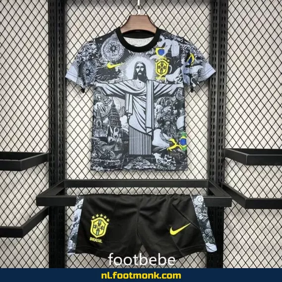 Brazilië voetbalshirt kinderen 2024-2025 – Christus de Verlosser grijs – Officieel voetbaltenue – Fanwear aanbieding