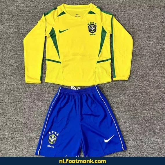 Retro Brazil Voetbalshirt Kinderen 2002 Thuis - Lange Mouwen