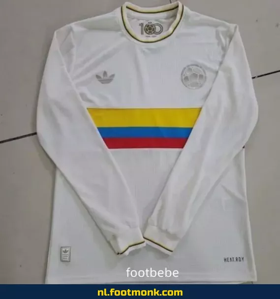 Colombia 2024-2025 100-jarig jubileum voetbalshirt met lange mouwen - Wit | Officieel voetbalshirt | Heren & Dames | Fanwear | Aanbieding