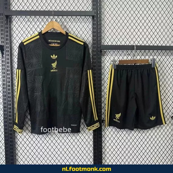 Mexicaans voetbalshirt voor kinderen 2025-2026 - zwart met lange mouwen - officieel voetbalshirt
