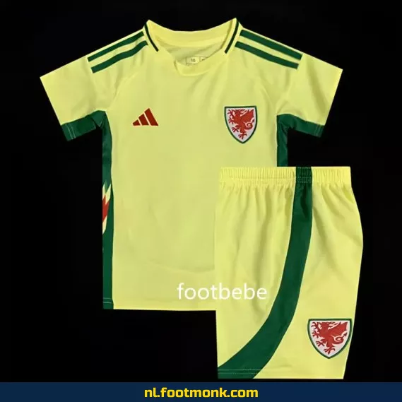 Wales Voetbalshirt Kinderen 2024 Uit Tenue Geel - Officieel Voetbalshirt, Fanwear, Personaliseerbaar