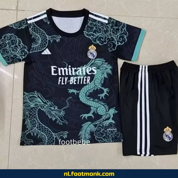 Real Madrid Kinder Voetbalshirt 2025-2026 Dragon Zwart – Officieel Voetbalshirt voor Kinderen