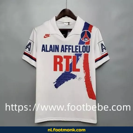 Retro PSG voetbalshirt 1990-1991 - wit uit tenue - vintage voetbalshirt heren - origineel voetbaltenue - exclusieve voetbalshirts aanbieding