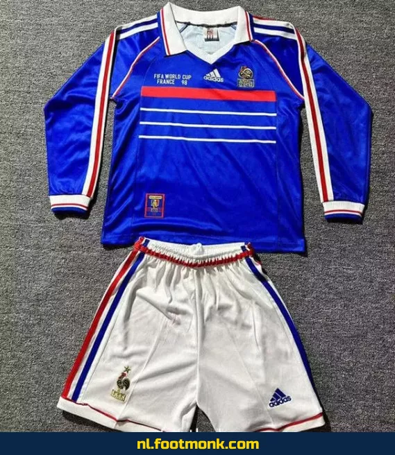 Retro Frans voetbalshirt voor kinderen - WK 1998 thuisuitrusting met lange mouwen - Officieel voetbalshirt
