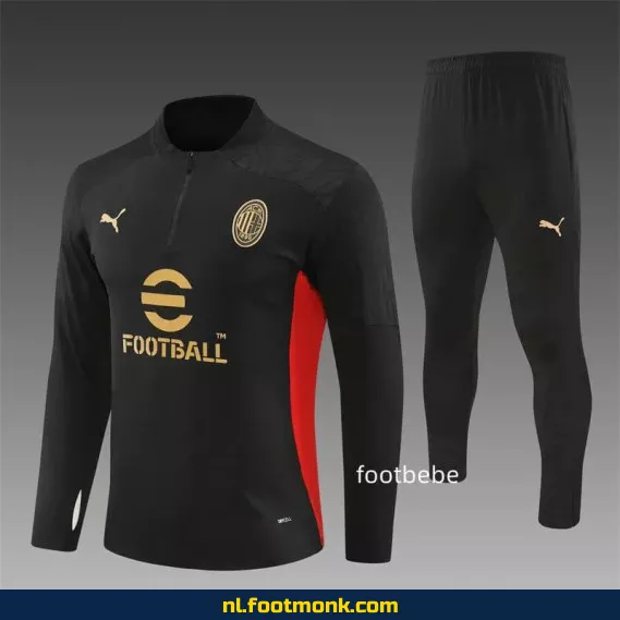 AC Milan 2024-2025 Zwart Halfzip Voetbalshirt – Officieel Supportersshirt voor Heren & Dames – Fanwear Aanbieding