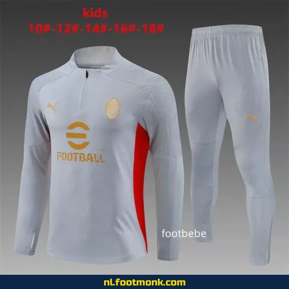 AC Milan Kinder Voetbalshirt 2024-2025 – Grijs Halfzip Trainingsshirt – Officieel Fanwear