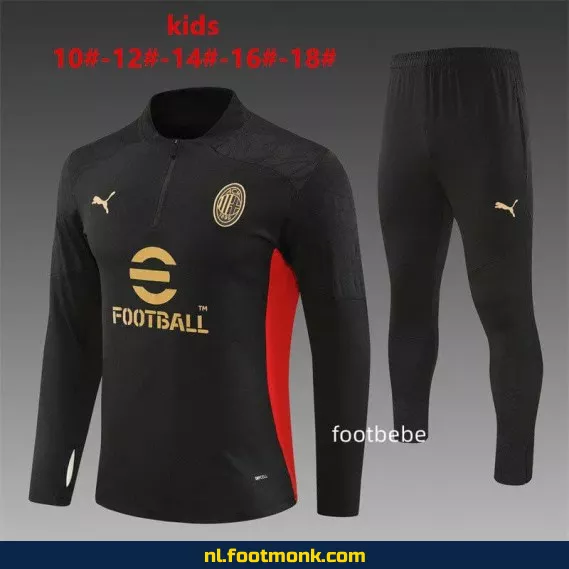 AC Milan Kinder Voetbalshirt 2024-2025 Zwart Halfzip Trainingspak – Officieel Fanwear