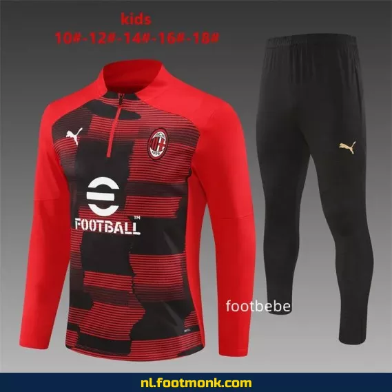 AC Milan Kinder Voetbalshirt 2024-2025 Rood Halfzip Trainingsshirt – Officieel Voetbalshirt voor Kinderen