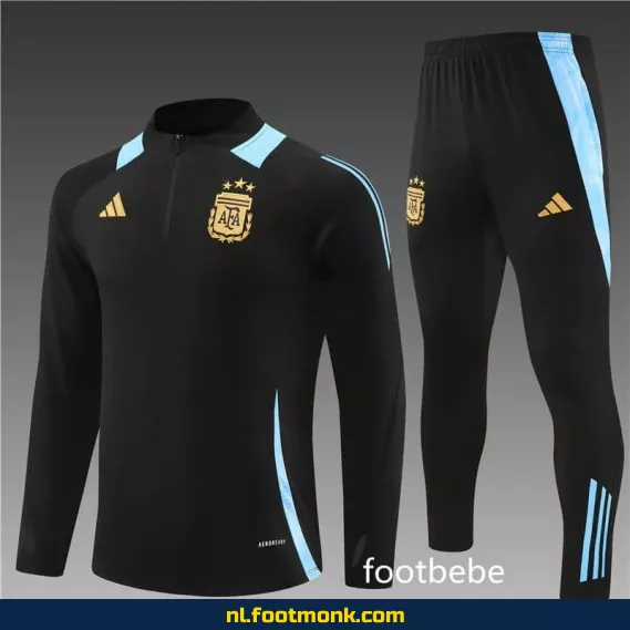 Argentinië 2024-2025 voetbalshirt met halfrits in zwart – Officieel supporter shirt