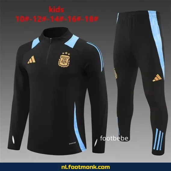 Argentijns voetbalshirt voor kinderen 2024-2025 – Zwart halfzip trainingsshirt – Officieel voetbalshirt