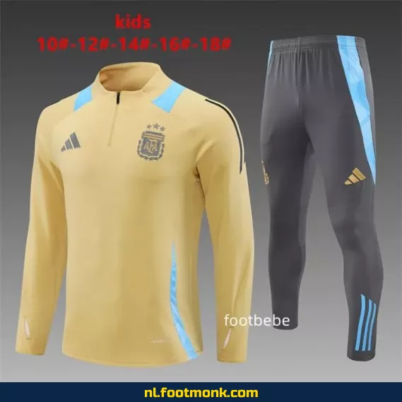 Argentijns voetbalshirt voor kinderen 2024-2025 met halfzip – Officieel voetbalshirt, personaliseerbaar