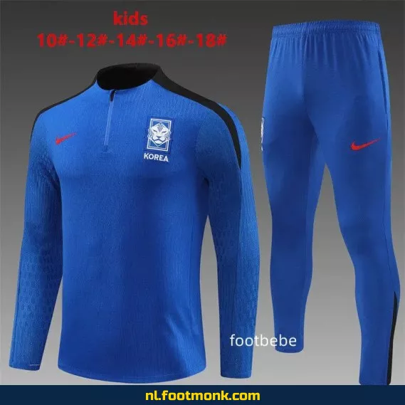 Zuid-Koreaans voetbalshirt voor kinderen 2024-2025, halfzip blauw – Officieel, personaliseerbaar