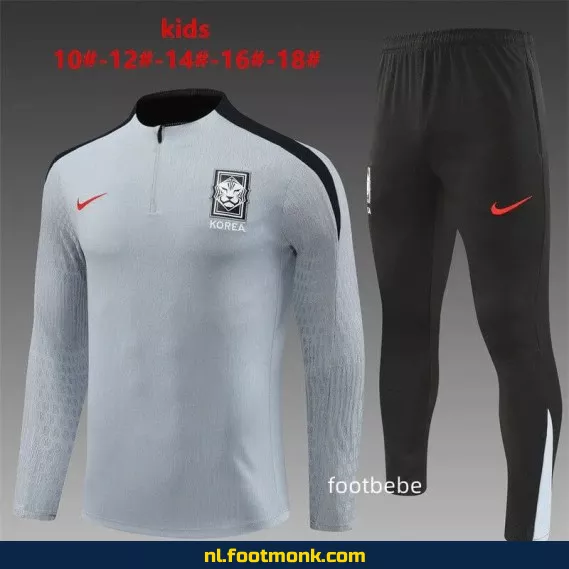 Zuid-Koreaans voetbalshirt kinderen 2024-2025 halfzip grijs – Officieel voetbalfanwear