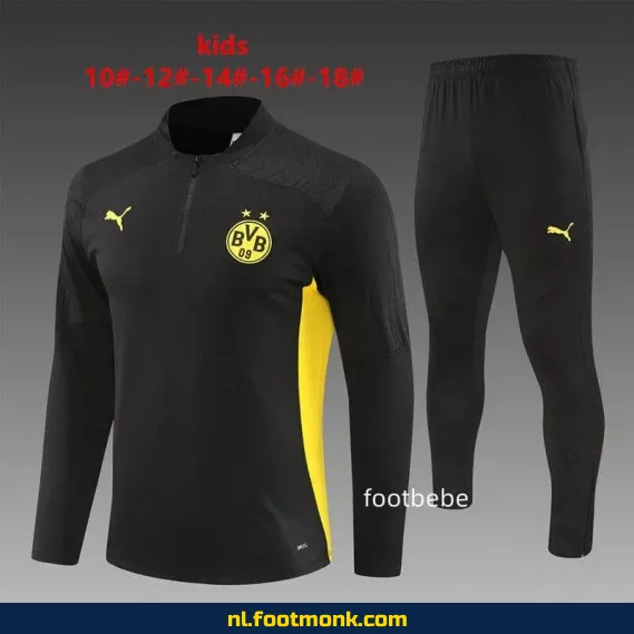 Borussia Dortmund Kinder Voetbalshirt 2024-2025 Halfzip Zwart – Officieel Voetbalshirt voor Kinderen
