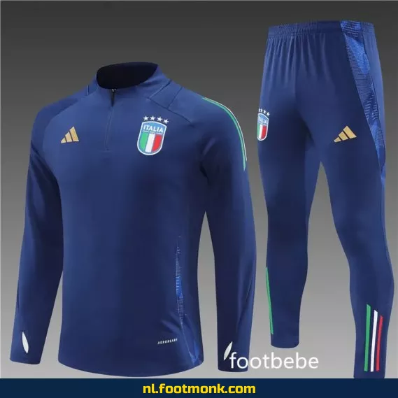 Italiaans voetbalshirt 2024-2025 - Blauw halfzip trainingsshirt voor supporters - Officieel voetbalshirt