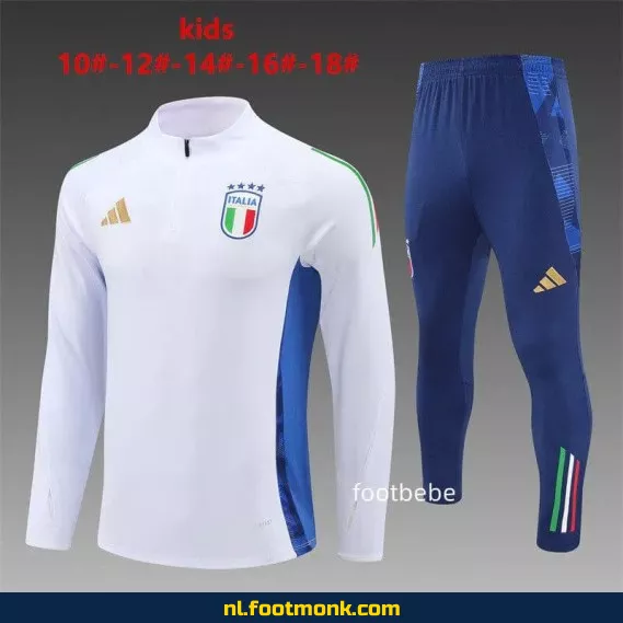 Italiaans Kinder Voetbalshirt 2024-2025 – Halfzip Wit – Officieel Voetbalshirt voor Supporters