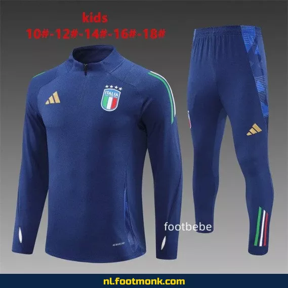 Italiaans Voetbalshirt Kinderen 2024-2025 - Blauw Halfzip Trainingsshirt