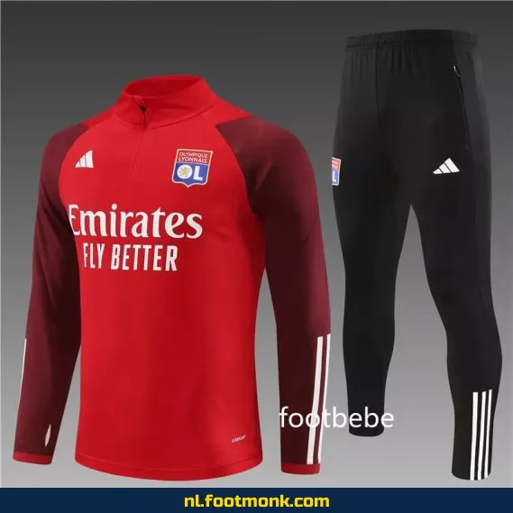 OL Strijkijzer Lyon 2023-2024 halfzip voetbalshirt rood – Officieel voetbalshirt, supporter shirt, fanwear