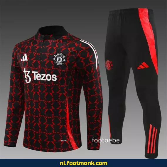 Manchester United 2024-2025 Rood-Zwart Halfzip Voetbalshirt – Officieel Voetbalshirt voor Supporters