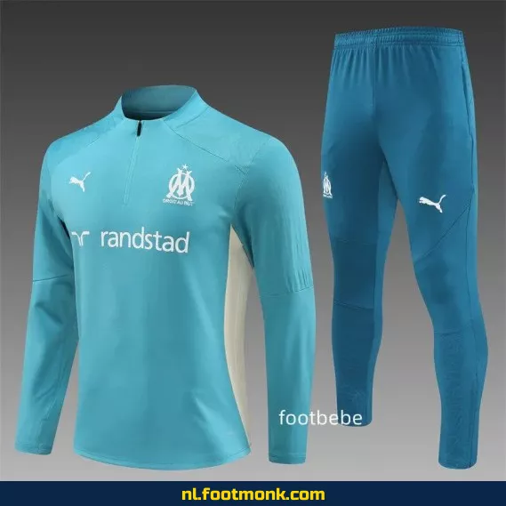 OM Marseille 2024-2025 blauw halfzip voetbalshirt – Officieel supporter shirt, voetbalshirt heren/dames, personaliseerbaar