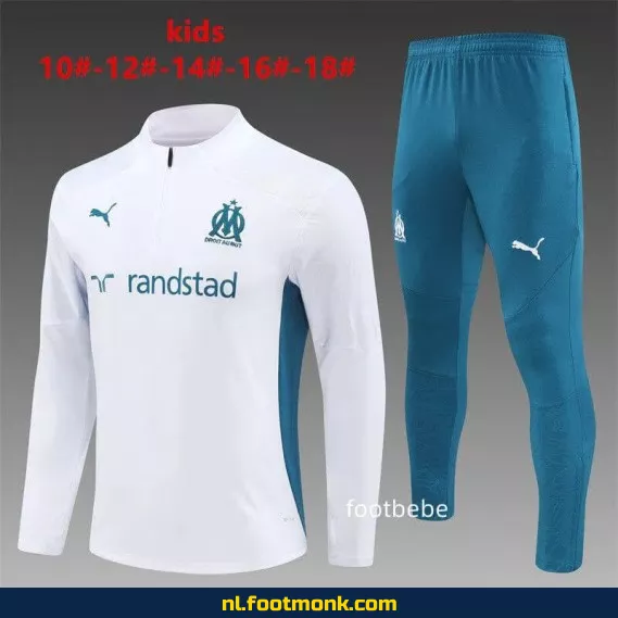 Olympique Marseille Kinder Voetbalshirt 2024-2025 Halfzip Wit – Officieel Fanwear, Voetbalshirt Kinderen