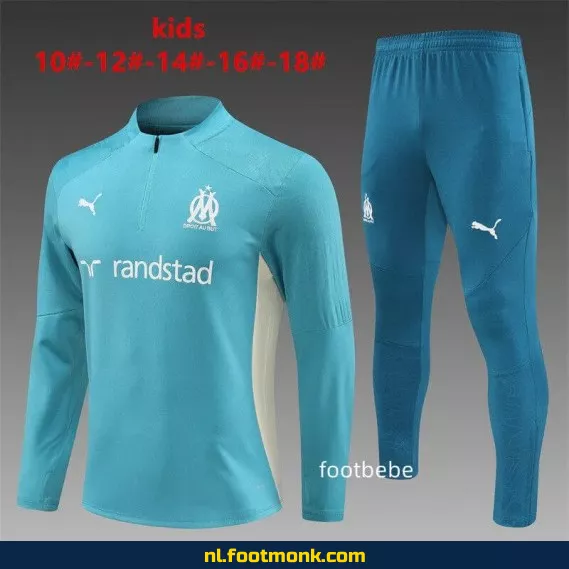 Olympique Marseille Kinder Voetbalshirt 2024-2025 Halfzip Blauw – Officieel Fanwear, Aanbieding