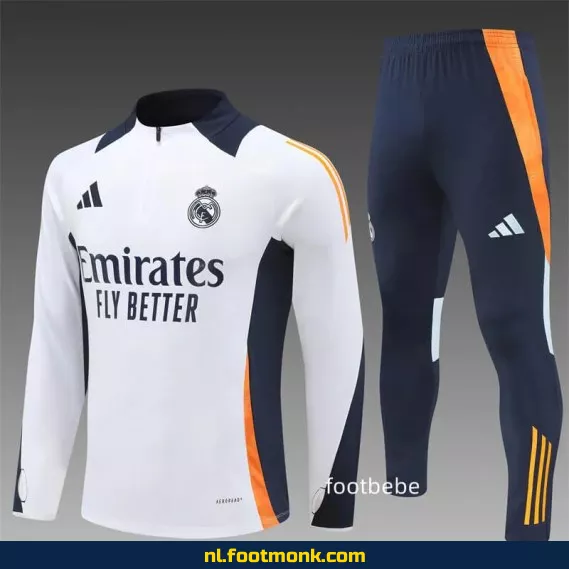 Real Madrid 2024-2025 Halfzip Voetbalshirt Wit – Officieel Voetbalshirt voor Supporters