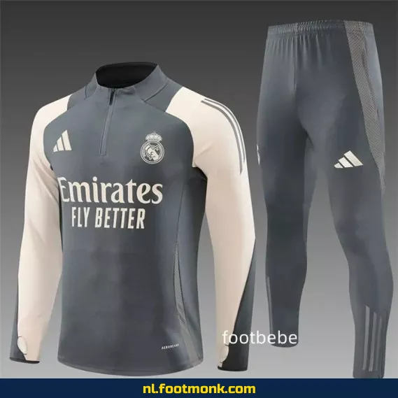 Real Madrid Voetbalshirt 2024-2025 - Donkergrijze Halfzip Trainingsshirt - Officieel Voetbalshirt voor Supporters
