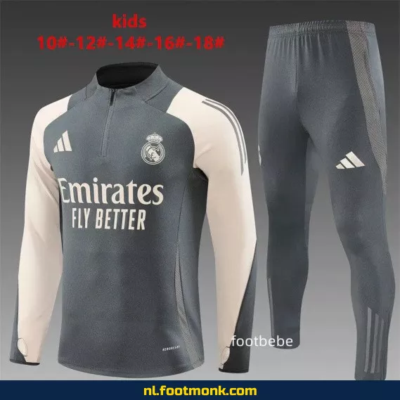 Real Madrid Kinder Voetbalshirt 2024-2025 - Grijs Donker Halfzip Trainingsshirt - Officieel Voetbalshirt voor Kinderen