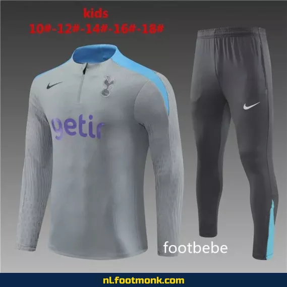 Tottenham Voetbaltrainingspak Kinderen 2024-2025 Lichtgrijs - Officiële Fan Voetbalshirt Bedrukken